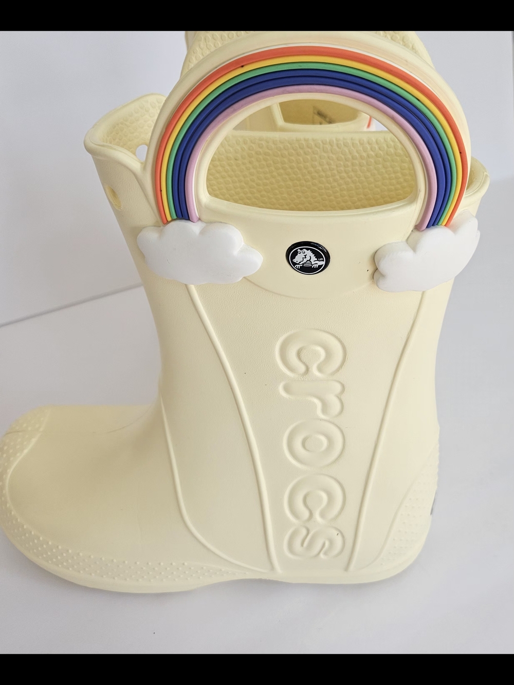 Crocs Kids Classic Rainbow Handle Rain Boots Yellow Waterproof Size J3 - Picture 6 of 14
